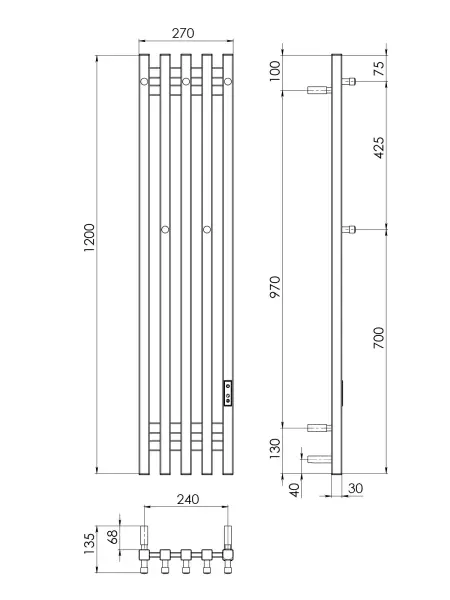 Полотенцесушитель электрический Gloss & Reiter URBAN Э2.К.24х120.PI5 Таймер.черный